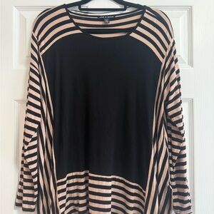 Cable & Gauge Black Long Sleeve Top with Tan Stripes